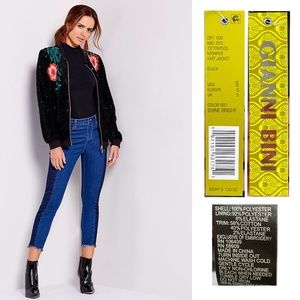 GIANNI BINI Embroider Velvet Sequins Bomber Jacket